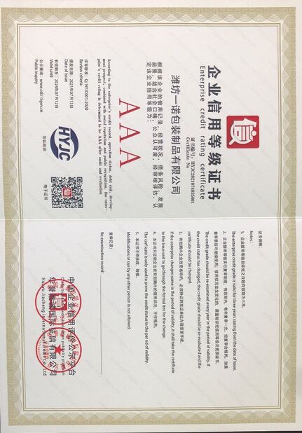 China WEIFANG UNO PACKING PRODUCTS CO.,LTD zertifizierungen